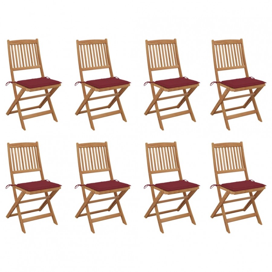 Chaises pliables d'extérieur et coussins lot de 8 Bois d'acacia