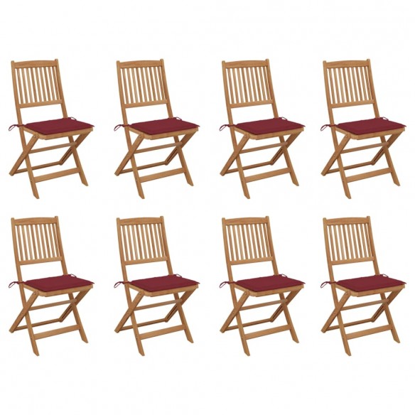 Chaises pliables d'extérieur et coussins lot de 8 Bois d'acacia