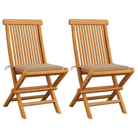 Chaises de jardin et coussins beige lot de 2 Bois teck massif