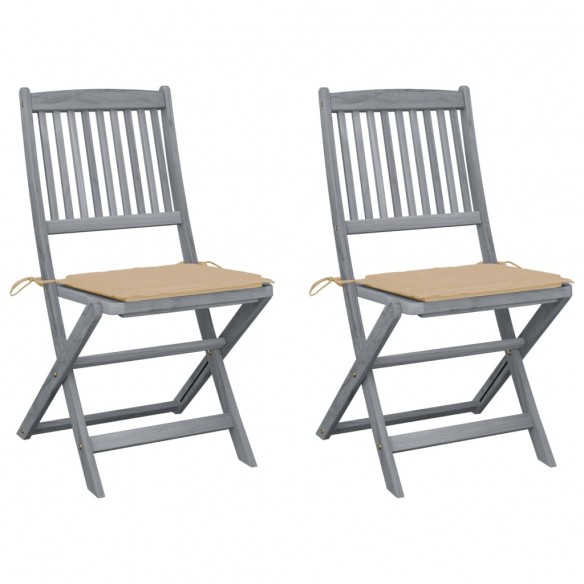 Chaises pliables d'extérieur lot de 2 et coussins Bois d'acacia