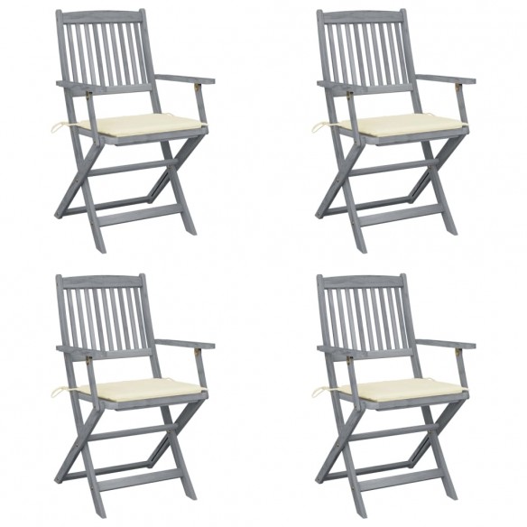 Chaises pliables d'extérieur lot de 4 et coussins Bois d'acacia