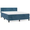 cadre de lit et matelas Bleu foncé 140x200cm Velours