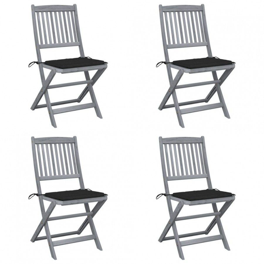 Chaises pliables d'extérieur lot de 4 et coussins Bois d'acacia