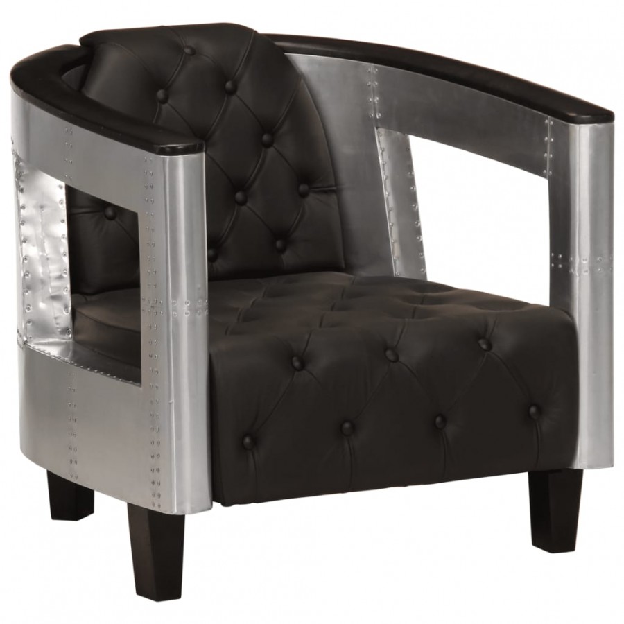 Fauteuil en style d'aviation noir cuir véritable