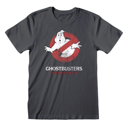Uniseks T-Shirt met Korte Mouwen The Ghostbusters Japanese Text Donker