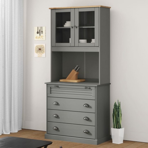 Buffet haut VIGO gris 80x40x176 cm bois massif de pin