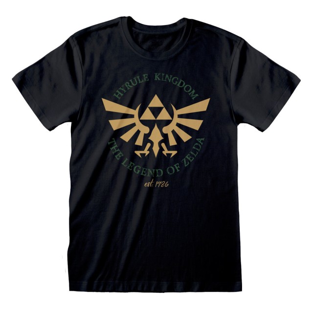 Unisex Kurzarm-T-Shirt The Legend of Zelda Hyrule Kingdom Crest Schwar