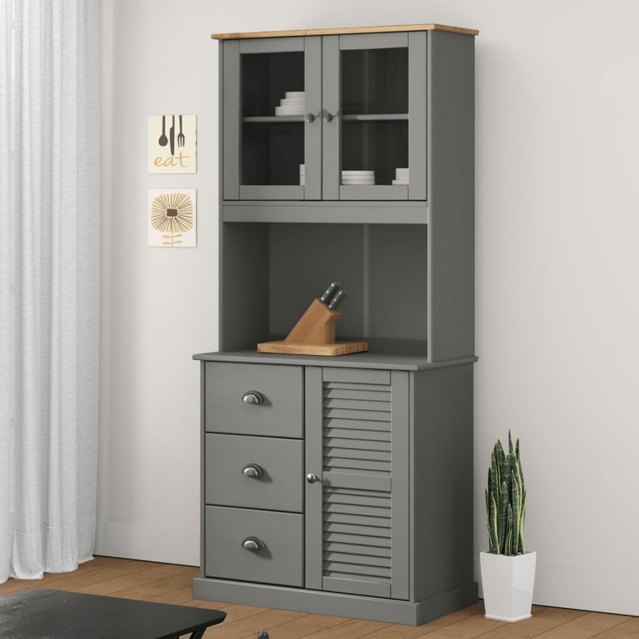 Buffet haut VIGO gris 78x40x175 cm bois massif de pin