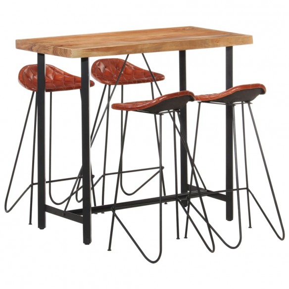 Ensemble de bar 5 pcs Bois solide et cuir véritable