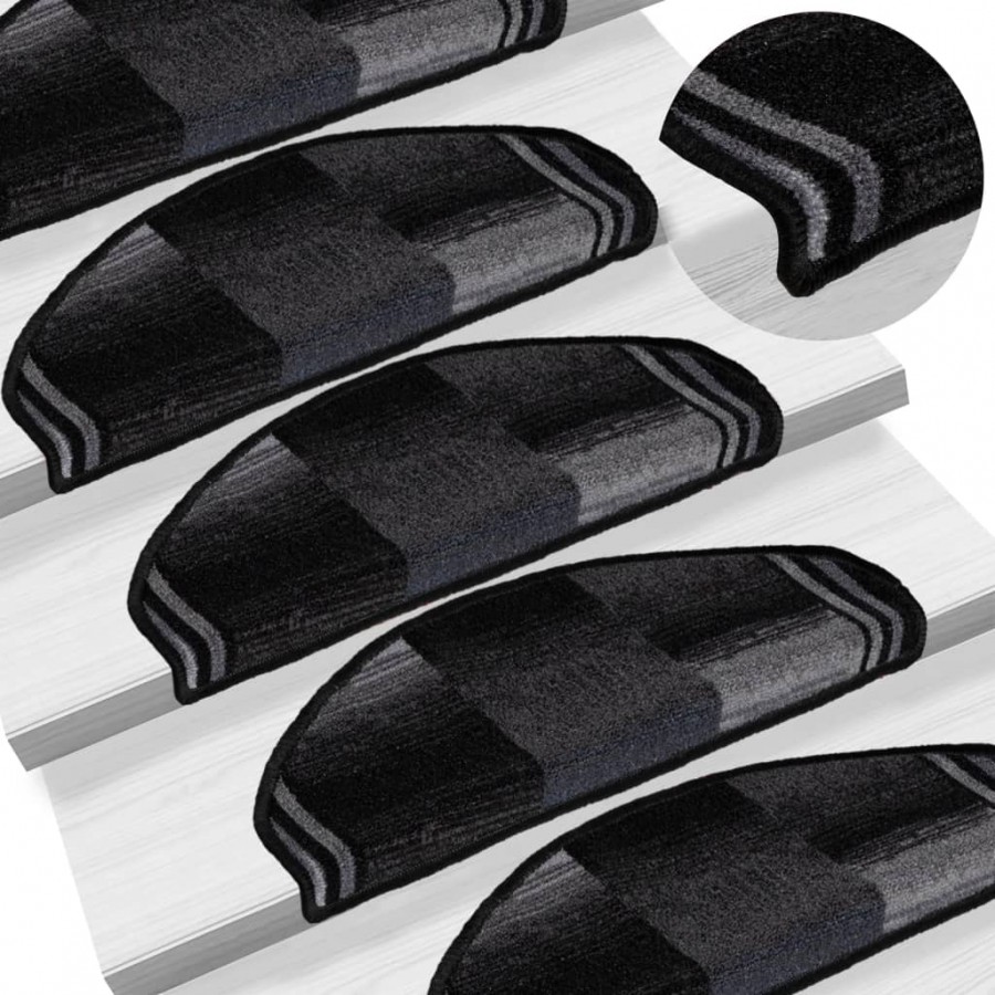 Tapis d'escalier autoadhésifs 5 pcs 65x21x4 cm Noir et gris