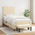 cadre de lit et matelas Crème 90x190 cm Tissu
