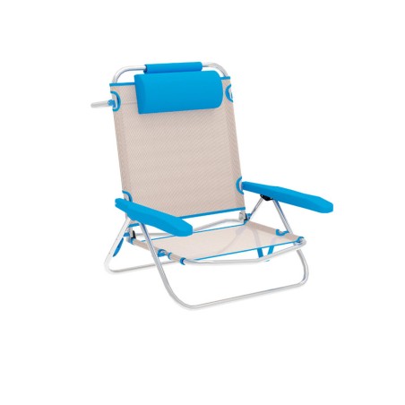 Marbueno Silla Plegable 5 Posiciones Aluminio con Cojin Beige/Azul Pla