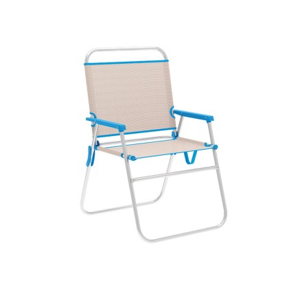 Marbueno Silla Plegable Aluminio Beige/Azul Playa y Piscina 56X52X80 c
