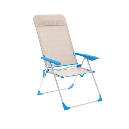 Sedia Pieghevole Marbueno 5 Posizioni Alluminio con Cuscino Beige/Blu