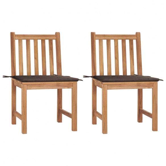 Chaises de jardin lot de 2 avec coussins Bois de teck massif