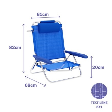 "Marbueno Chaise Pliante 5 Positions Aluminium avec Coussin Bleu Plage 2
