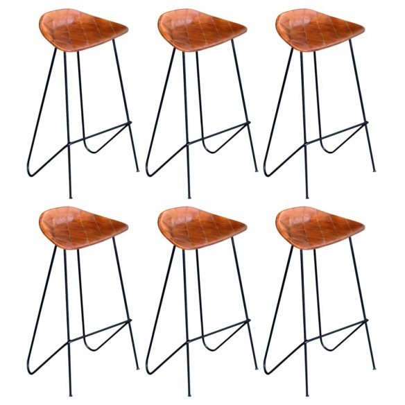 Chaises de bar lot de 6 marron cuir véritable