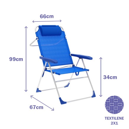 Marbueno Silla Plegable 5 Posiciones Aluminio con Cojin Azul Playa y P 2
