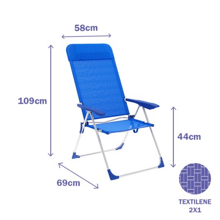 Marbueno Silla Plegable 5 Posiciones Aluminio con Cojin Azul Playa y P