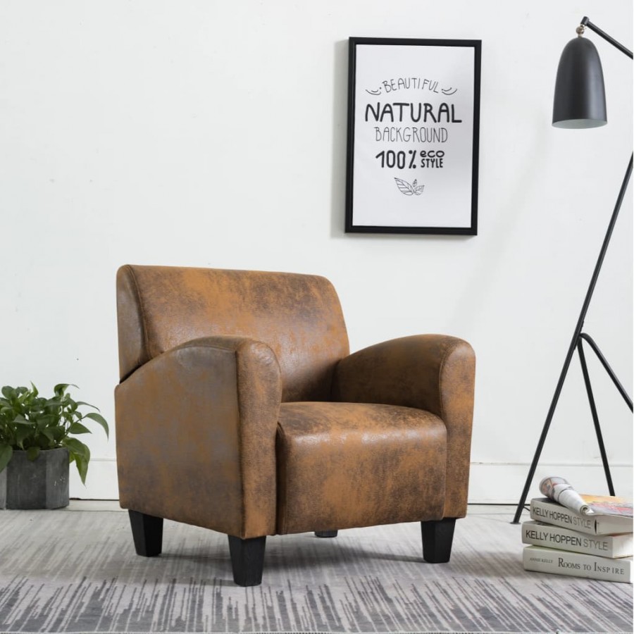 Fauteuil marron similicuir daim