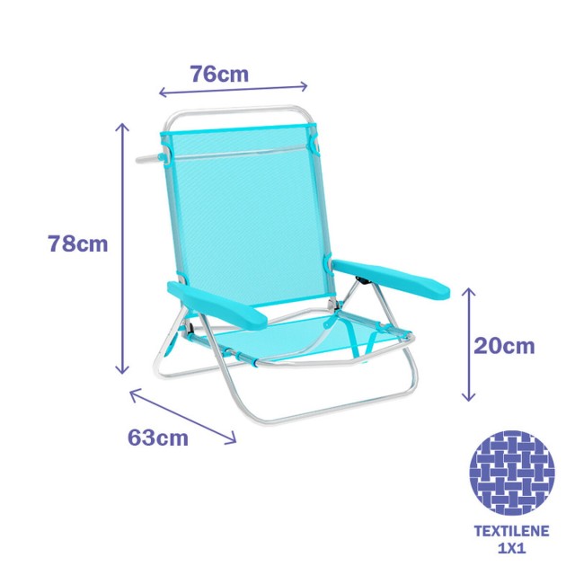 Marbueno Chaise Pliante 5 Positions Aluminium Aigue-Marine Plage et Pi