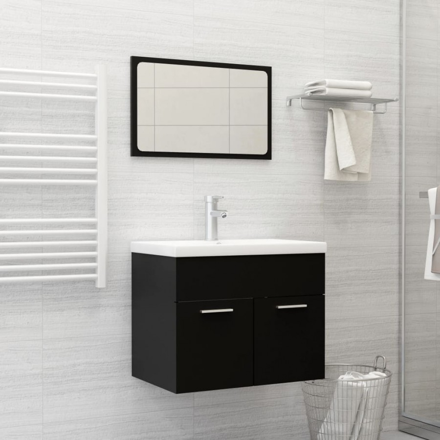 Ensemble de meubles salle de bain 2 pcs Noir Bois d'ingénierie