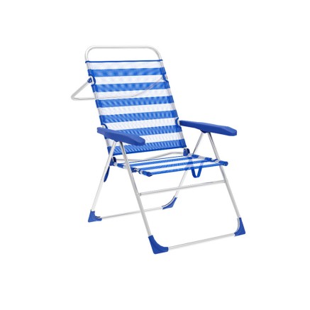 Marbueno Silla Plegable 5 Posiciones Aluminio Rayas Azul y Blanco Play