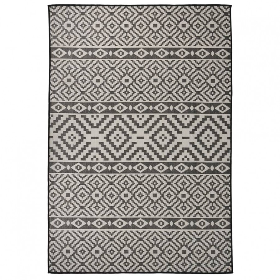 Tapis à tissage plat d'extérieur 160x230 cm Rayures noires