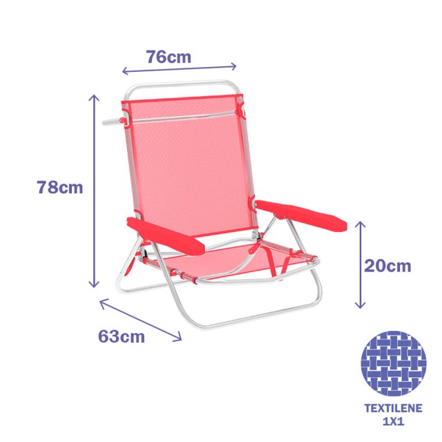 "Marbueno Chaise Pliante 5 Positions Aluminium Corail Plage et Piscine