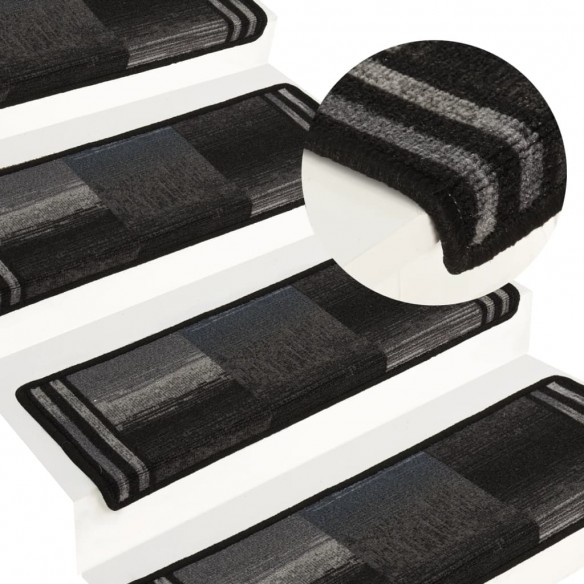 Tapis d'escalier autoadhésifs 10 pcs 65x21x4 cm Noir et gris