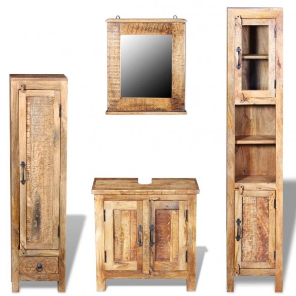 Meuble toilette+miroir et 2 armoires latérales Bois de manguier