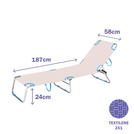 Marbueno Lettino Pieghevole in Alluminio Beige/Azzurro Assortito Spiag 2