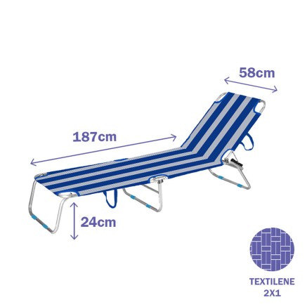 Sun-lounger Marbueno Aluminium Stripes Blue White 187 x 24 x 58 cm 2