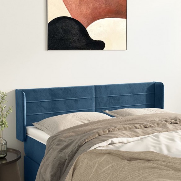 Tête de lit avec oreilles Bleu foncé 147x16x78/88 cm Velours