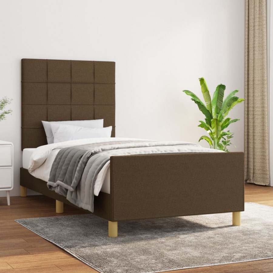 Cadre de lit sans matelas marron foncé 90x200 cm tissu