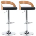 Tabourets de bar lot de 2 noir similicuir et bois courbé