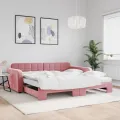 Lit de jour avec lit gigogne et matelas rose 100x200 cm velours