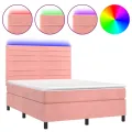 cadre de lit avec matelas LED Rose 140x200cm Velours