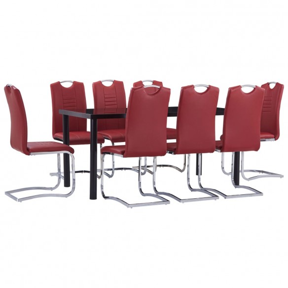 Ensemble de salle à manger 9 pcs Similicuir Rouge