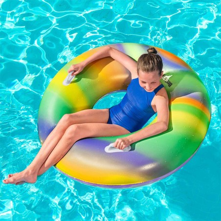 Bestway Aufblasbarer Schwimmring mit Griffen Regenbogen D119 cm +12 Ja