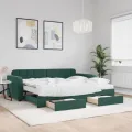 Lit de jour avec gigogne et tiroirs vert foncé 90x200cm velours