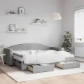 Lit de jour avec gigogne et tiroirs gris clair 80x200 cm tissu