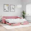 Lit de jour avec gigogne et tiroirs sans matelas rose 90x200 cm