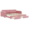 Lit de jour avec gigogne et tiroirs sans matelas rose 90x200 cm