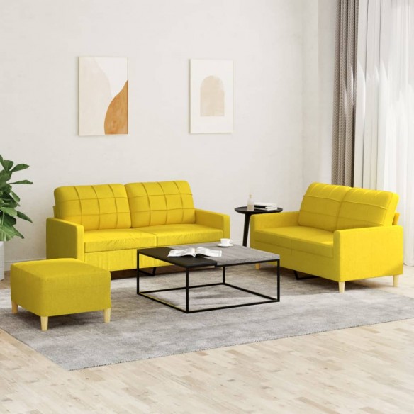 Ensemble de canapés 3 pcs avec coussins Jaune clair Tissu