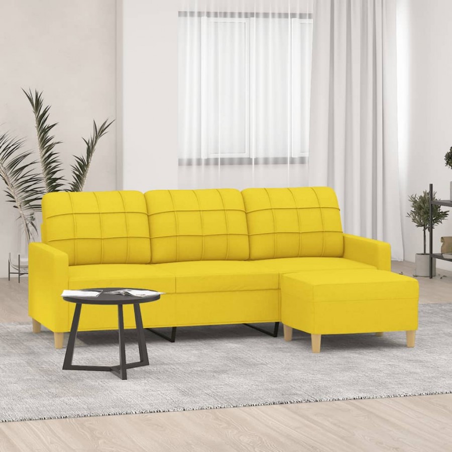 Canapé à 3 places avec repose-pieds Jaune clair 180 cm Tissu