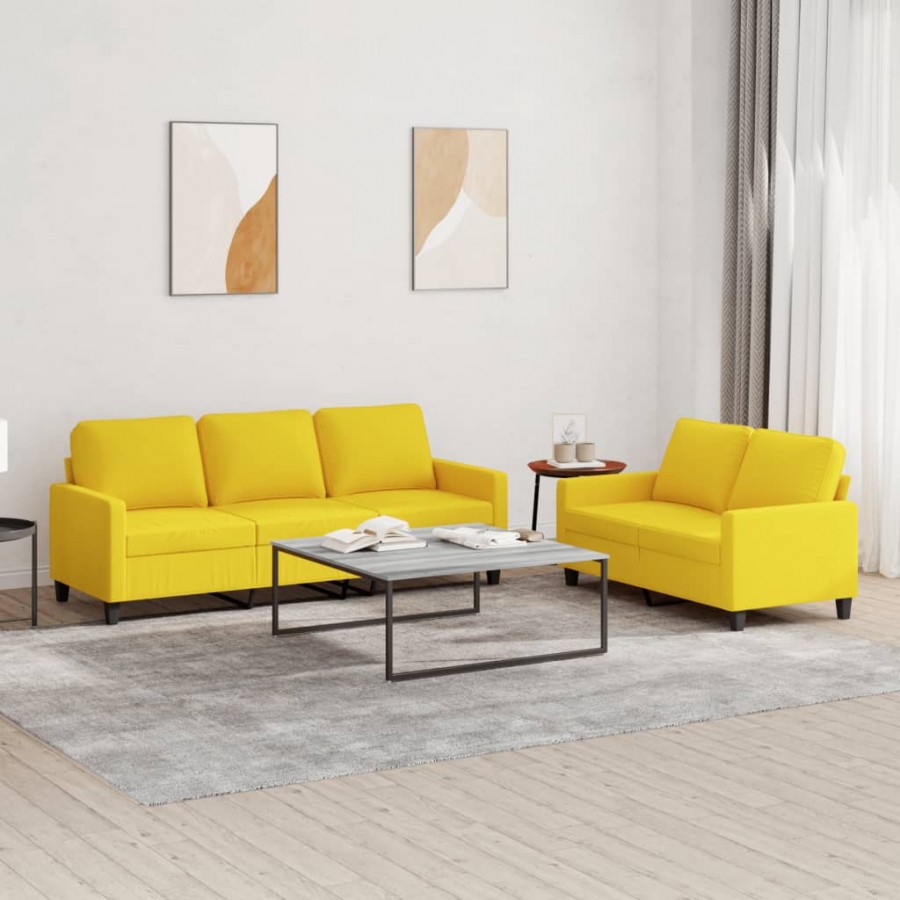 Ensemble de canapés 2 pcs avec coussins Jaune clair Tissu