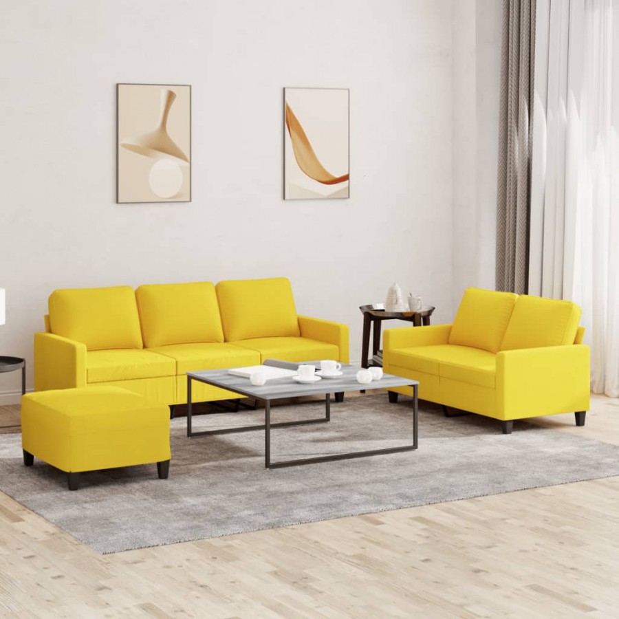 Ensemble de canapés 3 pcs avec coussins Jaune clair Tissu