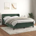 cadre de lit et matelas Vert foncé 140x200cm Velours