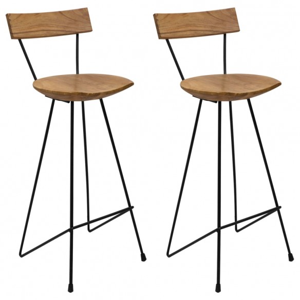 Tabourets de bar lot de 2 bois de teck massif